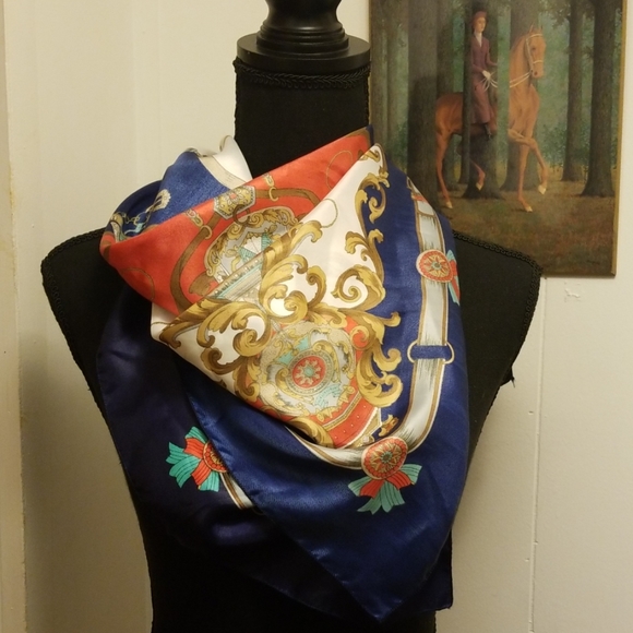 VTG 1980s Turquoise Gold County Western Scarf - Picture 1 of 8